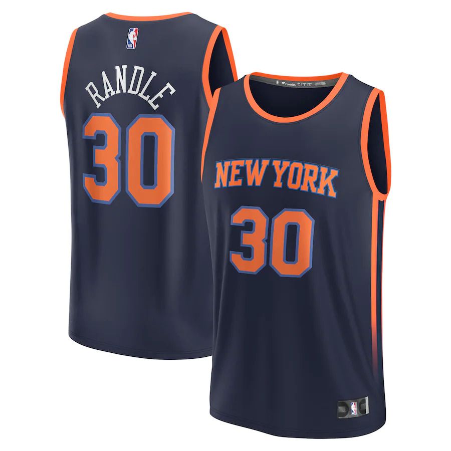 Men New York Knicks 30 Julius Randle Fanatics Branded Navy Statement Edition 2022-23 Fast Break Replica NBA Jersey